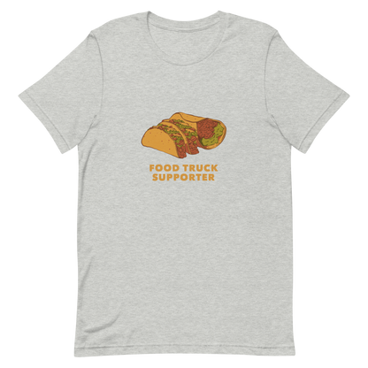 Two delicious tacos and a burrito with the phrase below "Food Truck Supporter". This design celebrates the love of street food and the joy of discovering amazing flavors on wheels. Perfect for Mexican food lovers, taco fans, and anyone who proudly supports local food trucks.
