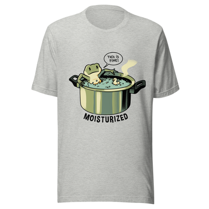 A relaxing frog enjoys a bath in a pot of boiling water while calmly saying, “This is fine”. This artwork combines sarcastic humor with an unexpectedly relaxed vibe. Perfect for frog lovers, memes, irony, and a touch of playful absurdity.