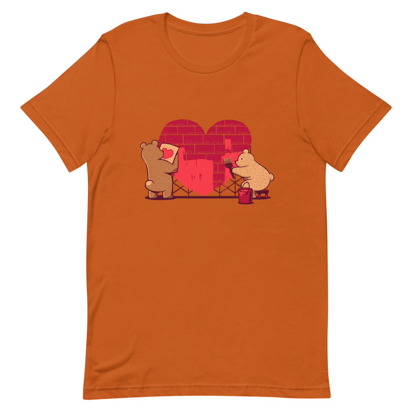 A cute illustration of two bears building and painting a heart, symbolising care, teamwork, and nurturing love. A sweet and playful design, perfect for Valentine’s Day and for anyone who believes love is something you create together.
