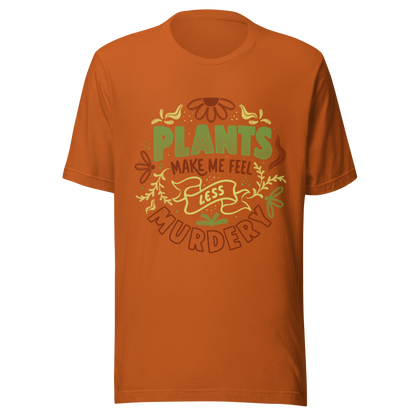 This design features leaves and flowers surrounding the bold and humorous phrase ‘Plants Make Me Feel Less Murdery’. It blends cute imagery with acerbic humour, capturing the idea that plants can soothe even the most chaotic moods. Ideal for plant parents who appreciate a clever and slightly sarcastic take on emotional honesty.