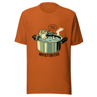 A relaxing frog enjoys a bath in a pot of boiling water while calmly saying, “This is fine”. This artwork combines sarcastic humor with an unexpectedly relaxed vibe. Perfect for frog lovers, memes, irony, and a touch of playful absurdity.