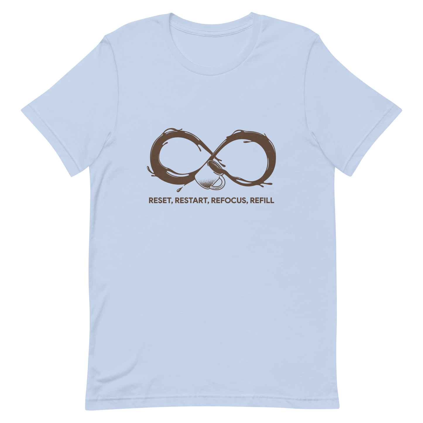 A coffee cup spills endlessly, forming an infinity symbol made of flowing coffee. This artwork celebrates the endless cycle of energy, focus, and motivation that keeps us going. Perfect for coffee lovers, caffeine addicts, and anyone who believes that every restart begins with a refill.