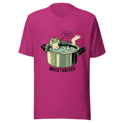 A relaxing frog enjoys a bath in a pot of boiling water while calmly saying, “This is fine”. This artwork combines sarcastic humor with an unexpectedly relaxed vibe. Perfect for frog lovers, memes, irony, and a touch of playful absurdity.