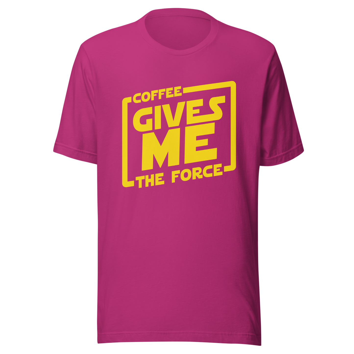 An artwork in yellow inspired by classic space adventure movies, featuring the phrase “Coffee Gives Me The Force”. A fun design for coffee lovers, sci-fi fans and anyone powered by caffeine and galaxy vibes.