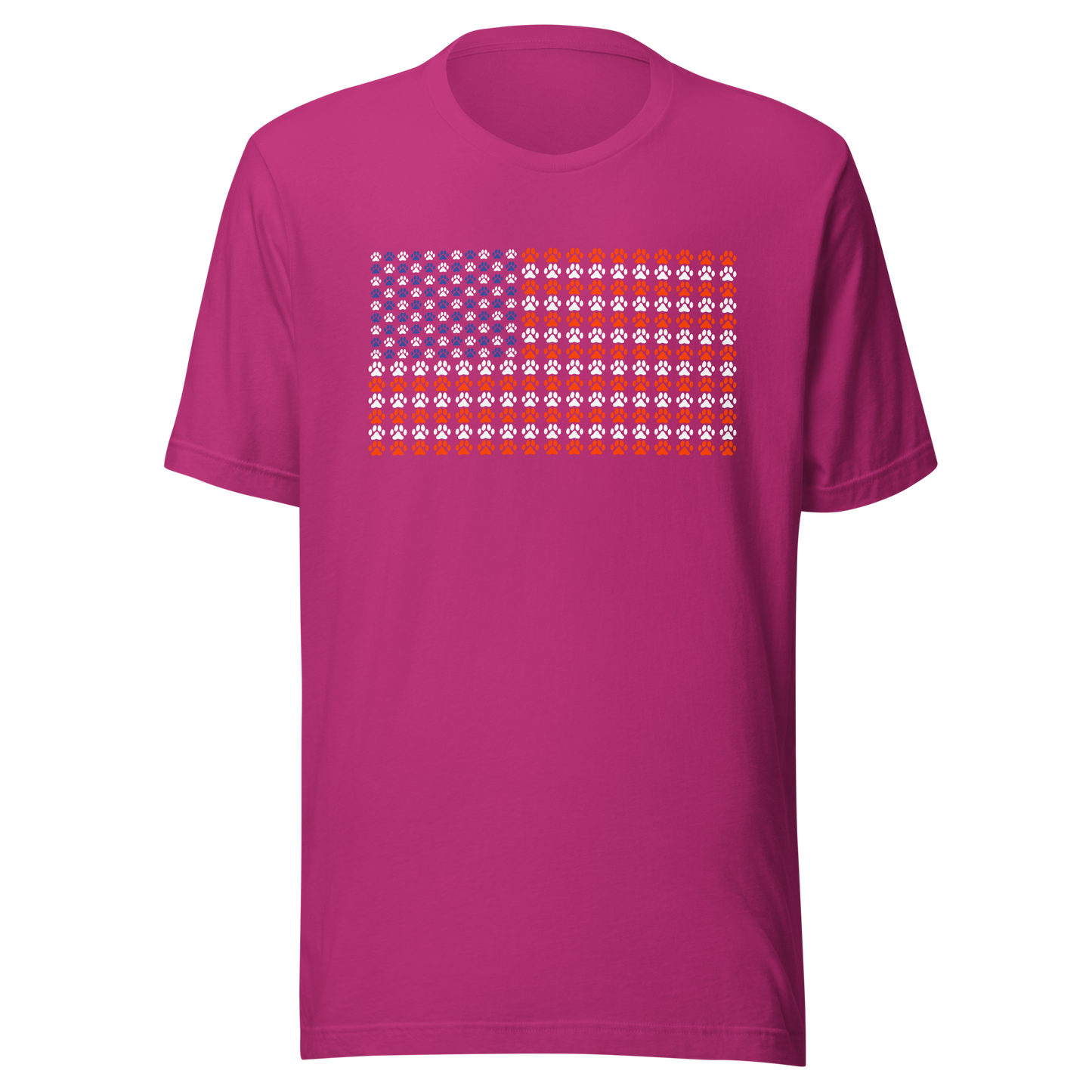 An artistic reinterpretation of the United States flag formed entirely by countless small paw prints. Blending patriotism with pet love, this creative design celebrates animal lovers, dogs, cats, and the special bond between people and their furry companions.