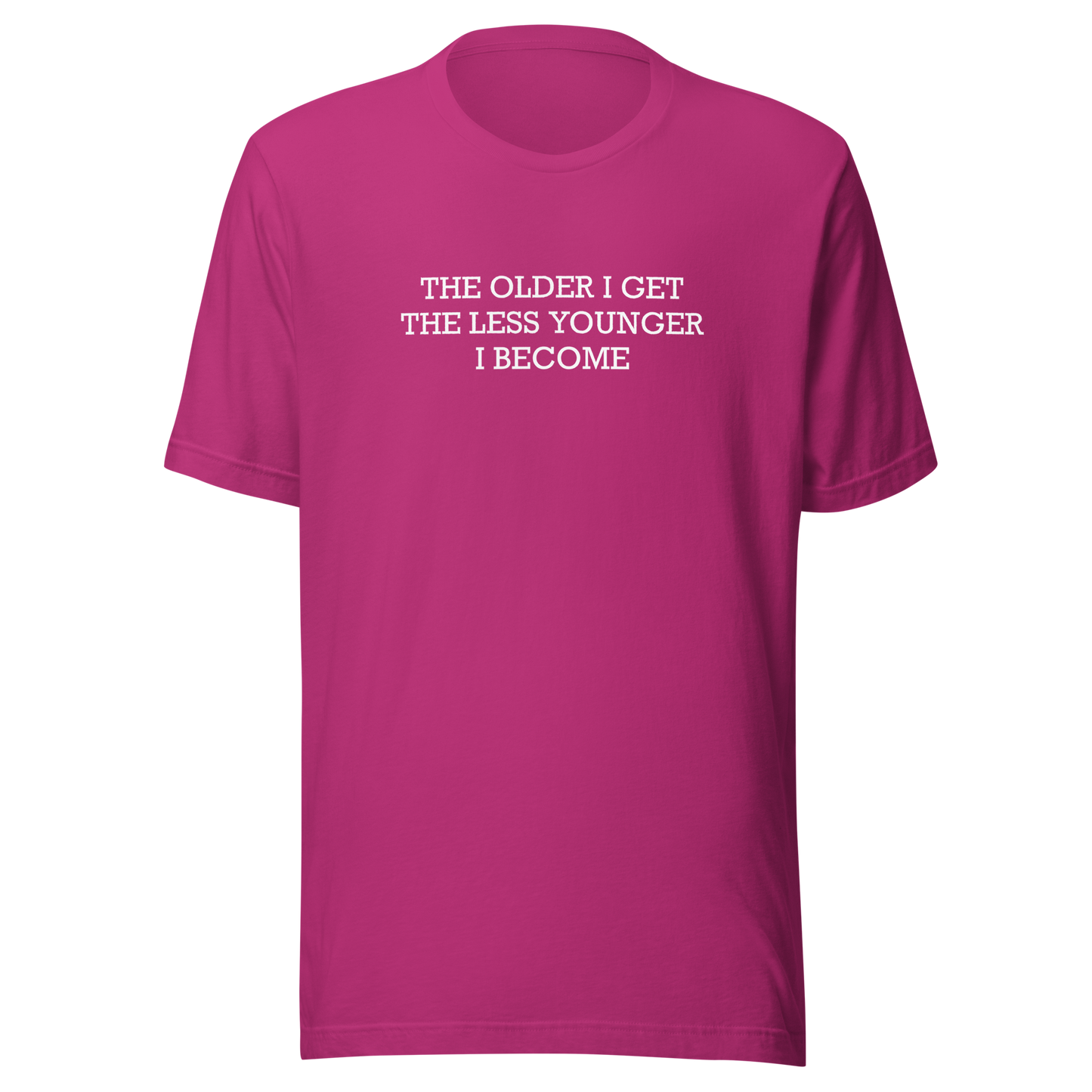 This typographic design features the phrase ‘The older I get the less younger I become’, a funny and ironic take on getting older. A clean and minimalist quote artwork, perfect for fans of sarcastic humor, witty sayings, and relatable designs.