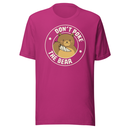 A cute bear with a dark twist, holding a knife and surrounded by the phrase “Don’t Poke The Bear”. This edgy yet adorable design plays with the contrast between sweetness and menace, making it perfect for fans of dark humour, bold artwork and ironic animal illustrations.