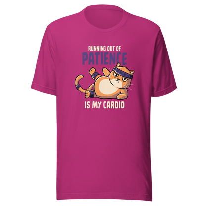 An orange kitten in gym clothes mid-aerobics, serving effort… and attitude. Paired with the phrase "Running Out Of Patience Is My Cardio", this funny cat design is perfect for anyone who considers sarcasm their main workout. A playful, relatable illustration for cat lovers, gym avoiders, and fans of witty humor.