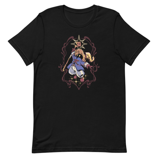 A mysterious dark mage casts a glowing spell with flair, surrounded by magical sparkles and arcane energy. A tribute to classic RPG wizards and their timeless charm.
