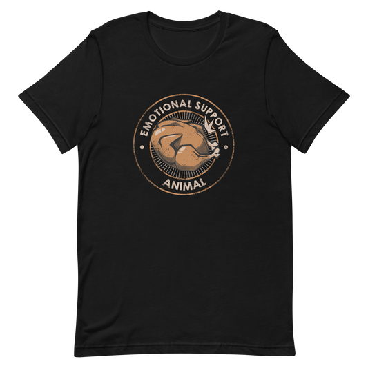 This artwork features a perfectly roasted chicken inside a badge with the bold words “Emotional Support Animal”. A hilarious twist on the concept of comfort food. Ideal for foodies, sarcastic souls, and anyone who finds emotional balance in a good roast.