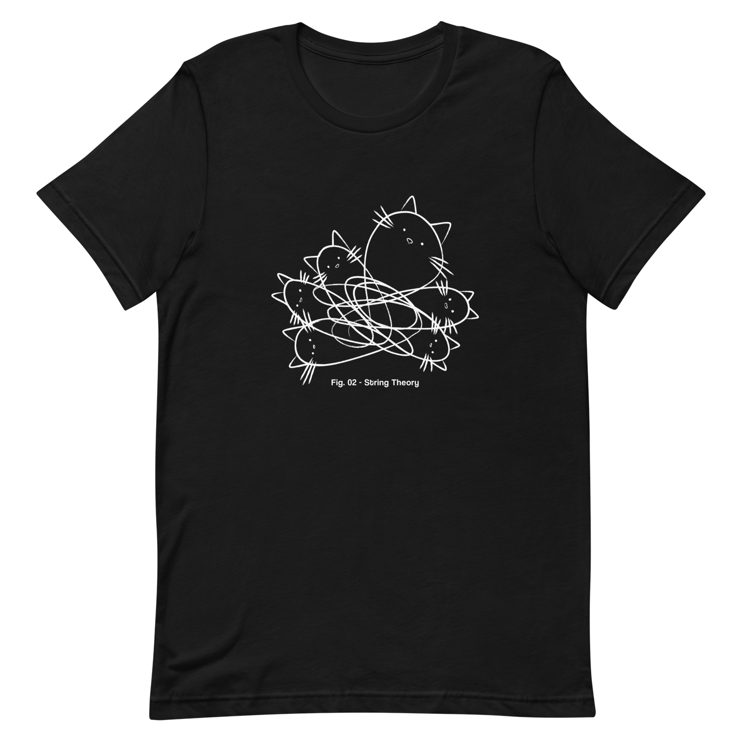 A group of cute kittens tangled in strings, as if playing with yarn. This design visually plays on the concept of "String Theory," blending science and humor. Ideal for cat lovers, science buffs, and anyone who enjoys fun and clever prints.