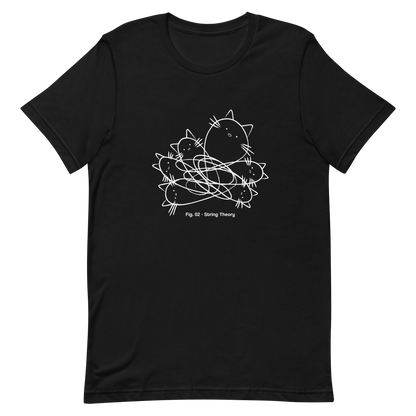 A group of cute kittens tangled in strings, as if playing with yarn. This design visually plays on the concept of "String Theory," blending science and humor. Ideal for cat lovers, science buffs, and anyone who enjoys fun and clever prints.