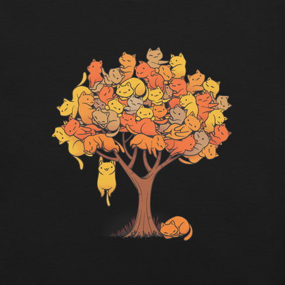 A tree formed by several kittens, some sleeping, others playing. An allusion to where cats come from.