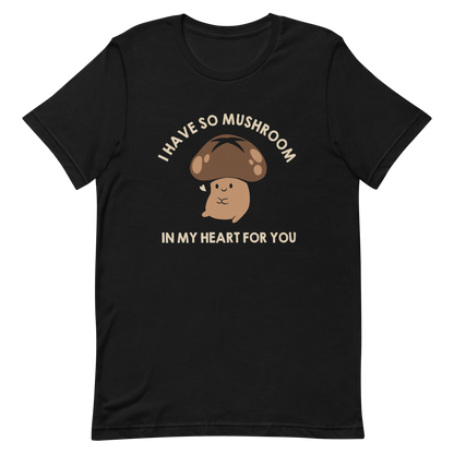 A chubby mushroom with a big smile and a tiny heart sits happily under the phrase “I have so mushroom in my heart for you”. This playful pun combines cuteness and affection in the most charming way possible. Perfect for nature lovers, pun fans, and anyone who enjoys a touch of adorable humor.