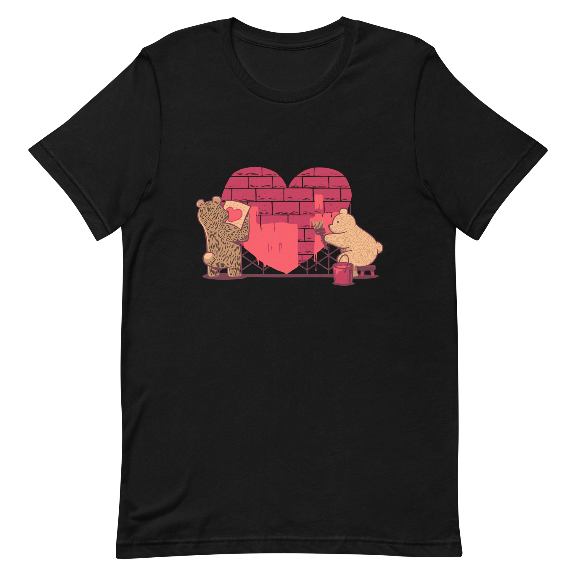 A cute illustration of two bears building and painting a heart, symbolising care, teamwork, and nurturing love. A sweet and playful design, perfect for Valentine’s Day and for anyone who believes love is something you create together.