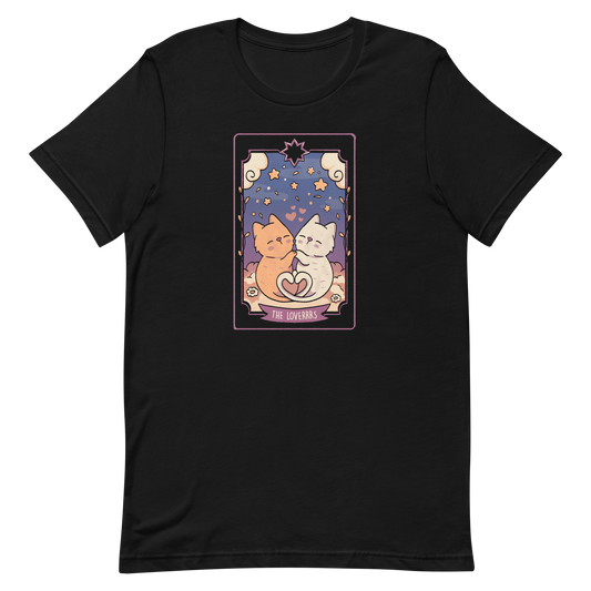 A charming tarot card featuring two adorable kittens snuggled together, their tails forming a heart shape. Below the kittens, you'll find the text "The Lovers" beautifully written. This delightful card makes for a wonderful gift for mystics who adore kittens and enjoy the world of tarot.