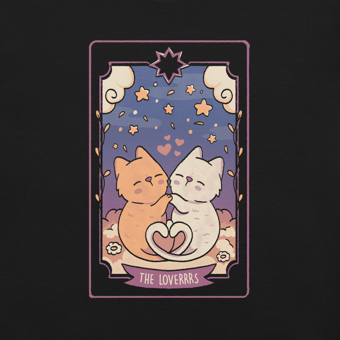 A charming tarot card featuring two adorable kittens snuggled together, their tails forming a heart shape. Below the kittens, you'll find the text "The Lovers" beautifully written. This delightful card makes for a wonderful gift for mystics who adore kittens and enjoy the world of tarot.