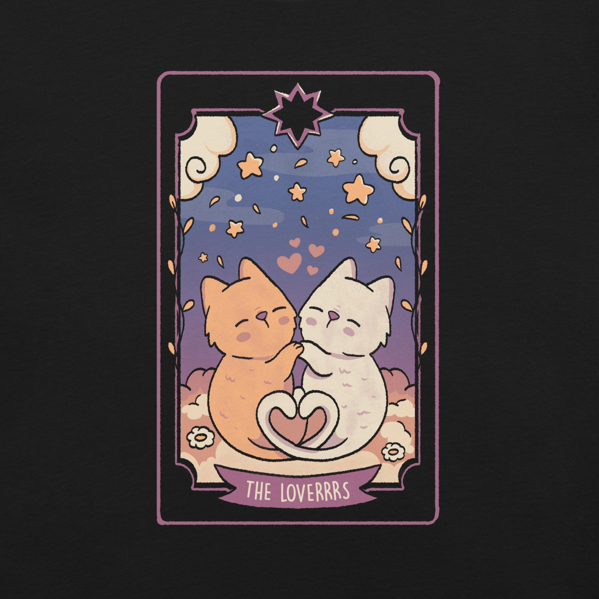 A charming tarot card featuring two adorable kittens snuggled together, their tails forming a heart shape. Below the kittens, you'll find the text "The Lovers" beautifully written. This delightful card makes for a wonderful gift for mystics who adore kittens and enjoy the world of tarot.