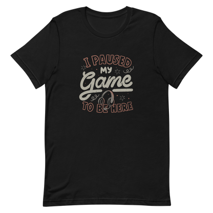 This design features the phrase “I Paused My Game To Be Here” in a bold vintage-style lettering with a headset illustration. It perfectly captures the eternal struggle between gaming and social life with a touch of humor. Ideal for gamers, streamers, and anyone who’d rather be playing.