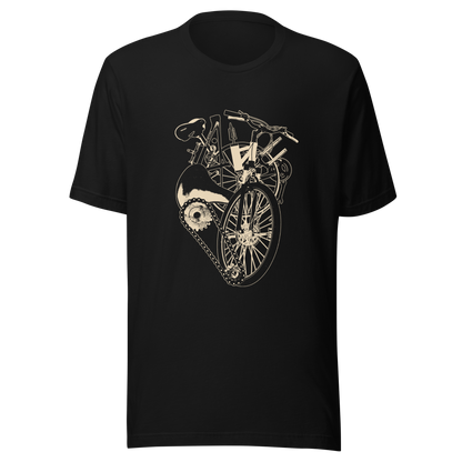 A single-colour artwork that forms an anatomical heart crafted entirely from bicycle parts, including wheels, handlebars, chains and other mechanical details. A clean and minimalist composition that blends creativity with a love for cycling. Perfect for cyclists, bike enthusiasts and anyone passionate about life on two wheels.