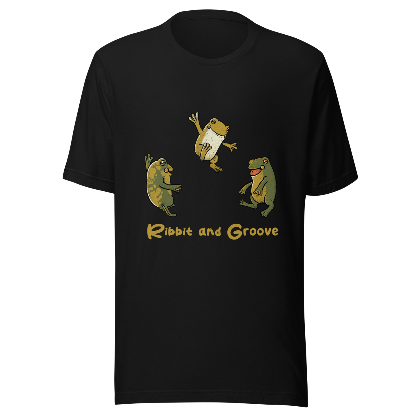 Three frogs dancing as if performing a ritual, with ‘Ribbit and Groove’ written below. A playful design that mixes humor and frogs. Perfect for frog lovers, music fans, and anyone who enjoys fun prints.