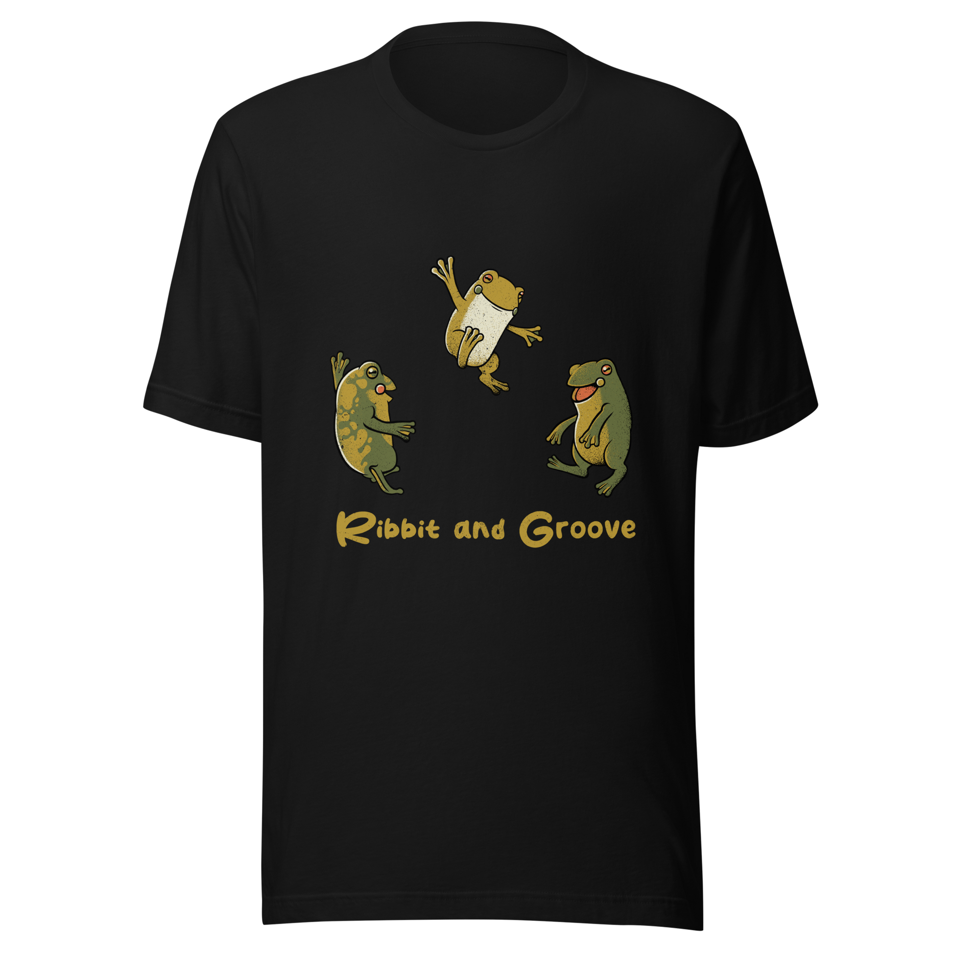 Three frogs dancing as if performing a ritual, with ‘Ribbit and Groove’ written below. A playful design that mixes humor and frogs. Perfect for frog lovers, music fans, and anyone who enjoys fun prints.