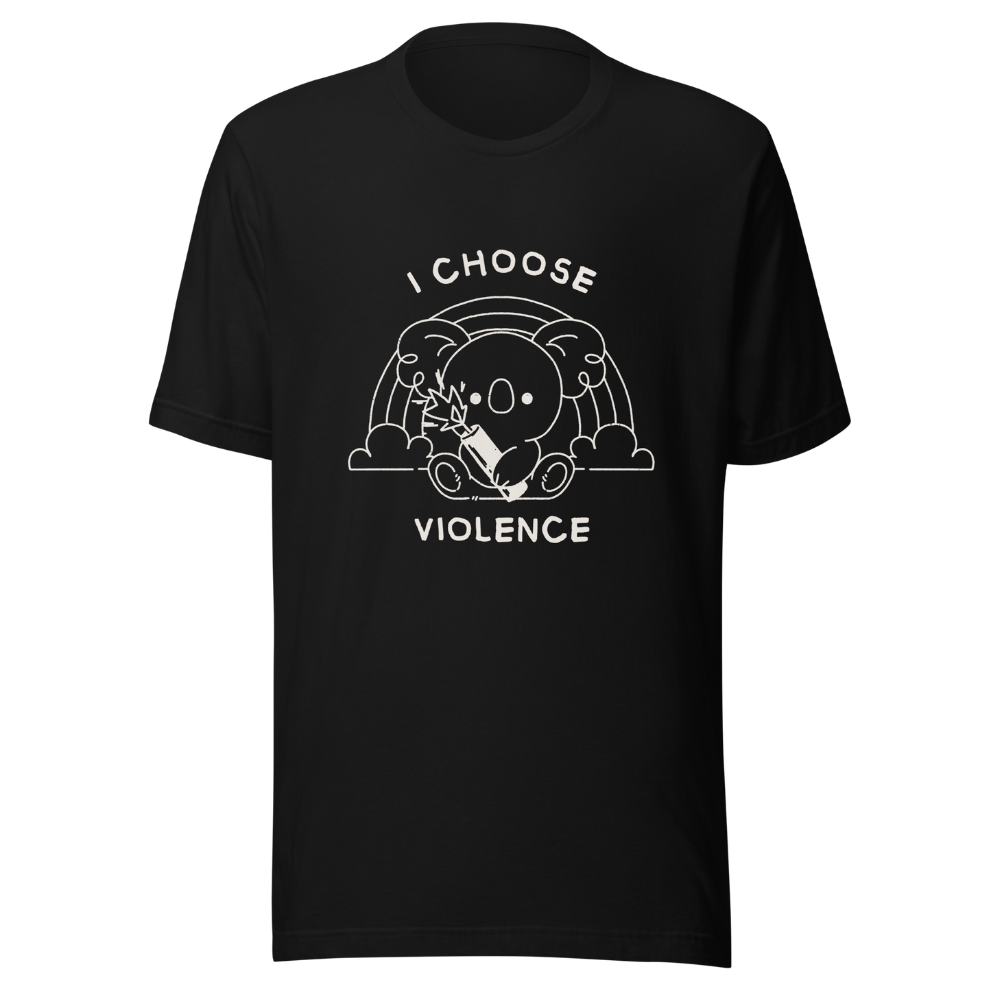 An adorable koala holding a stick of dynamite in front of a rainbow, paired with the phrase ‘I Choose Violence’. A playful mix of cuteness and dark irony, perfect for anyone who loves chaotic humor and bold, irreverent designs.