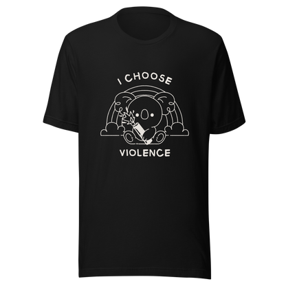 An adorable koala holding a stick of dynamite in front of a rainbow, paired with the phrase ‘I Choose Violence’. A playful mix of cuteness and dark irony, perfect for anyone who loves chaotic humor and bold, irreverent designs.