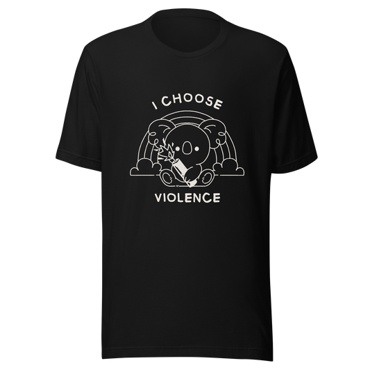An adorable koala holding a stick of dynamite in front of a rainbow, paired with the phrase ‘I Choose Violence’. A playful mix of cuteness and dark irony, perfect for anyone who loves chaotic humor and bold, irreverent designs.