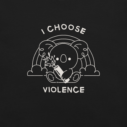 An adorable koala holding a stick of dynamite in front of a rainbow, paired with the phrase ‘I Choose Violence’. A playful mix of cuteness and dark irony, perfect for anyone who loves chaotic humor and bold, irreverent designs.
