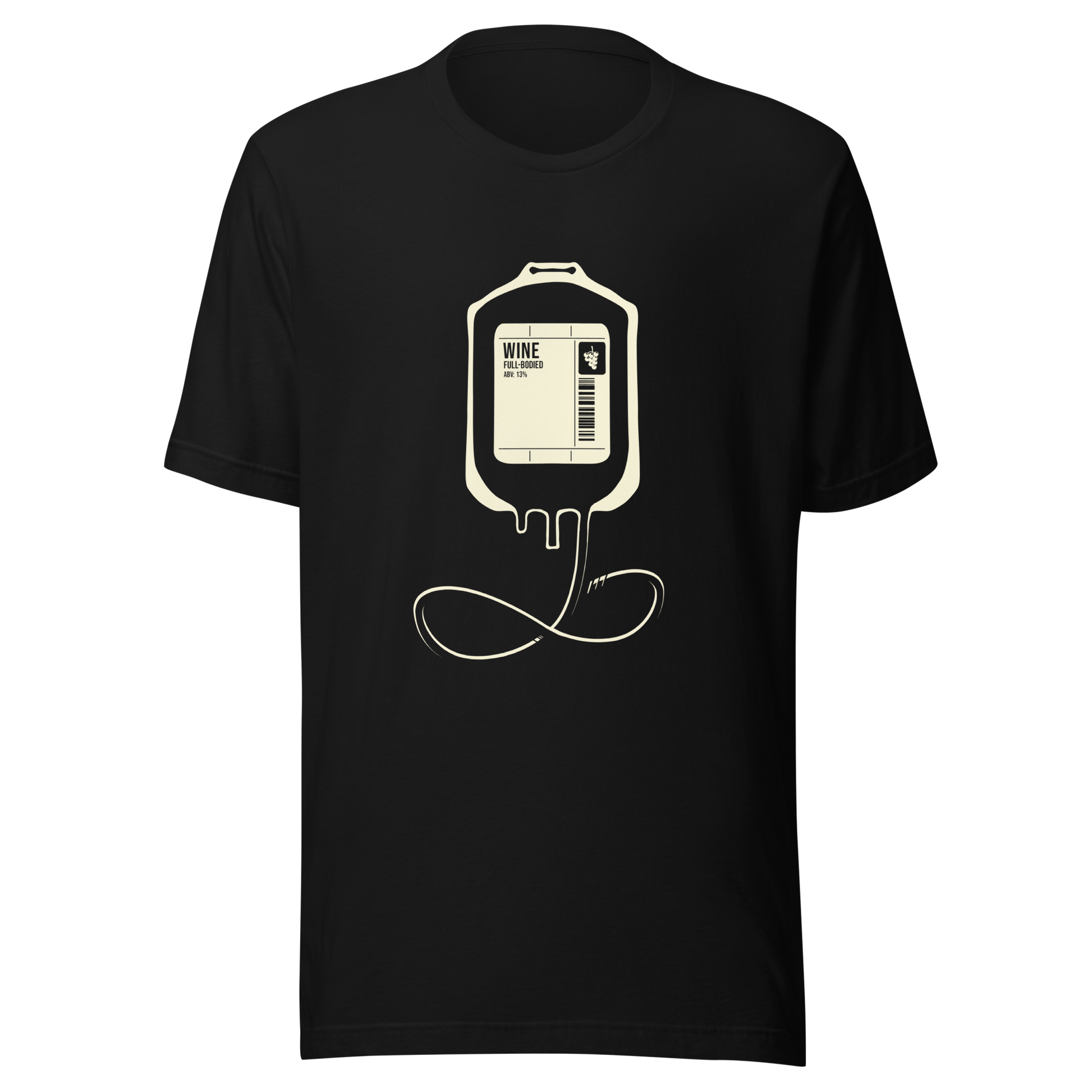The artwork depicts an infusion pouch stylized as a full wine bag, with a detailed label in shades of cream. It plays on the idea that, for some, wine is almost like an essential fuel. Perfect for wine lovers and fans of sarcastic humor.
