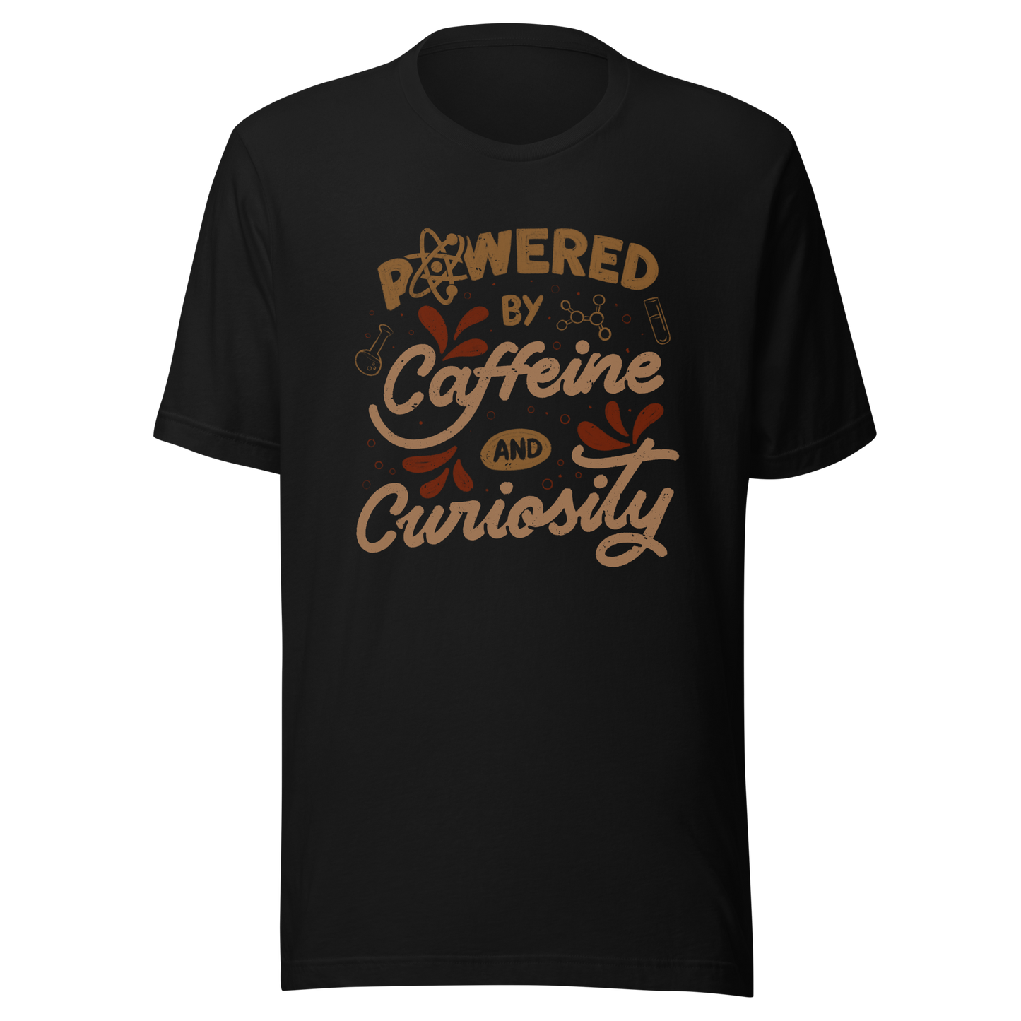 A vintage-style lettering artwork featuring the phrase “Powered by Caffeine and Curiosity” decorated with chemistry symbols, molecules and scientific details. This design captures the restless mind of those who question everything and rely on coffee to keep curiosity alive. Ideal for researchers, lab workers, students, science geeks and caffeine lovers. 