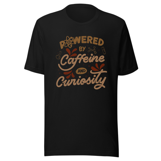 A vintage-style lettering artwork featuring the phrase “Powered by Caffeine and Curiosity” decorated with chemistry symbols, molecules and scientific details. This design captures the restless mind of those who question everything and rely on coffee to keep curiosity alive. Ideal for researchers, lab workers, students, science geeks and caffeine lovers. 