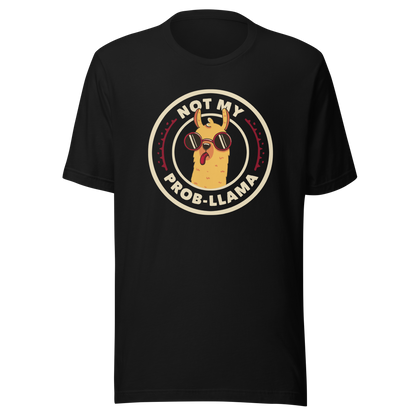 A delightful stamp-style illustration featuring a playful llama wearing sunglasses and sticking out its tongue. Framing the image is the witty phrase “Not My Prob-Llama,” adding a humorous twist to the llama’s carefree attitude. Fun, lighthearted, and full of personality, this artwork is perfect for anyone who loves llamas and enjoys a touch of sarcastic humor.
