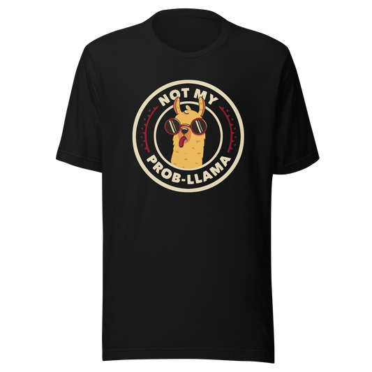 A delightful stamp-style illustration featuring a playful llama wearing sunglasses and sticking out its tongue. Framing the image is the witty phrase “Not My Prob-Llama,” adding a humorous twist to the llama’s carefree attitude. Fun, lighthearted, and full of personality, this artwork is perfect for anyone who loves llamas and enjoys a touch of sarcastic humor.