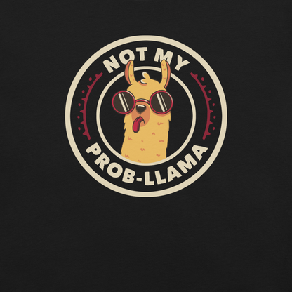 A delightful stamp-style illustration featuring a playful llama wearing sunglasses and sticking out its tongue. Framing the image is the witty phrase “Not My Prob-Llama,” adding a humorous twist to the llama’s carefree attitude. Fun, lighthearted, and full of personality, this artwork is perfect for anyone who loves llamas and enjoys a touch of sarcastic humor.