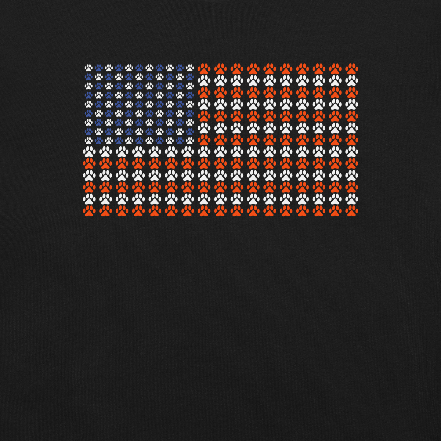 An artistic reinterpretation of the United States flag formed entirely by countless small paw prints. Blending patriotism with pet love, this creative design celebrates animal lovers, dogs, cats, and the special bond between people and their furry companions.