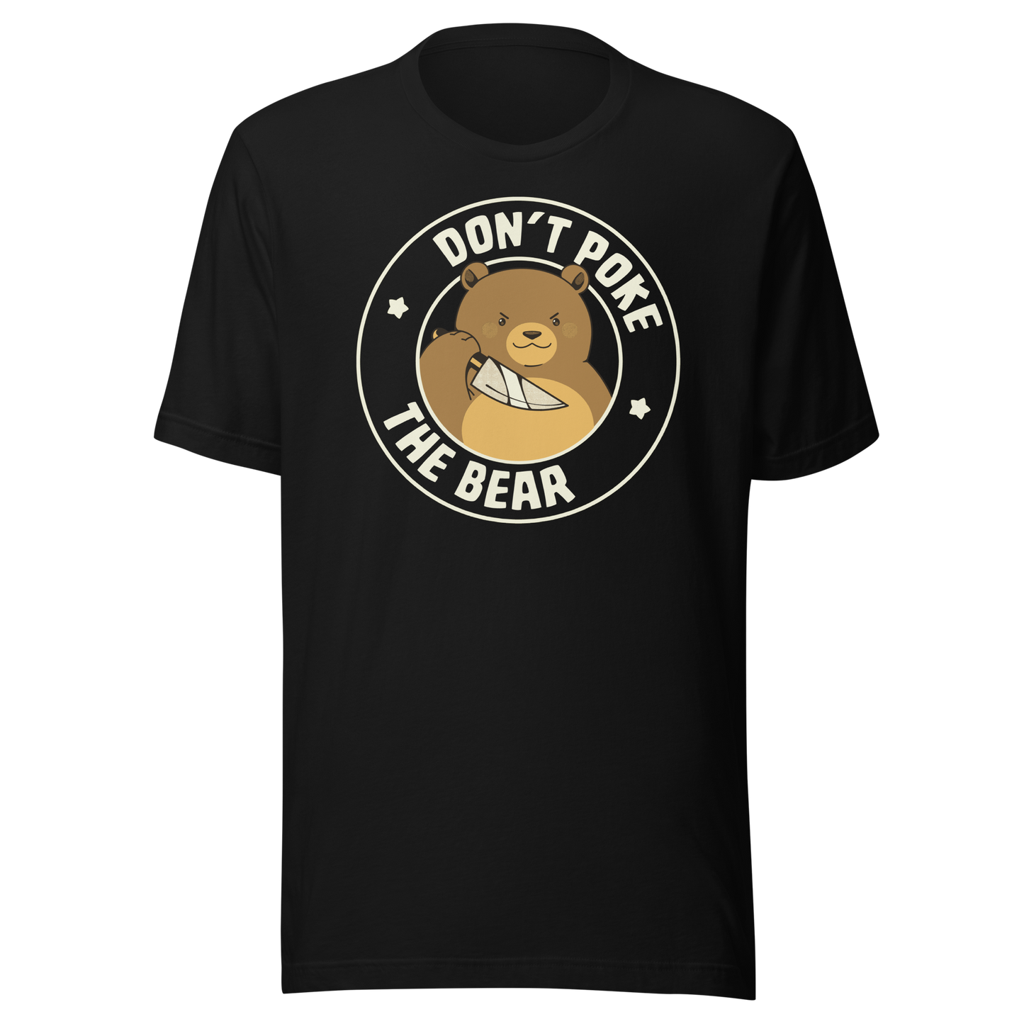 A cute bear with a dark twist, holding a knife and surrounded by the phrase “Don’t Poke The Bear”. This edgy yet adorable design plays with the contrast between sweetness and menace, making it perfect for fans of dark humour, bold artwork and ironic animal illustrations.