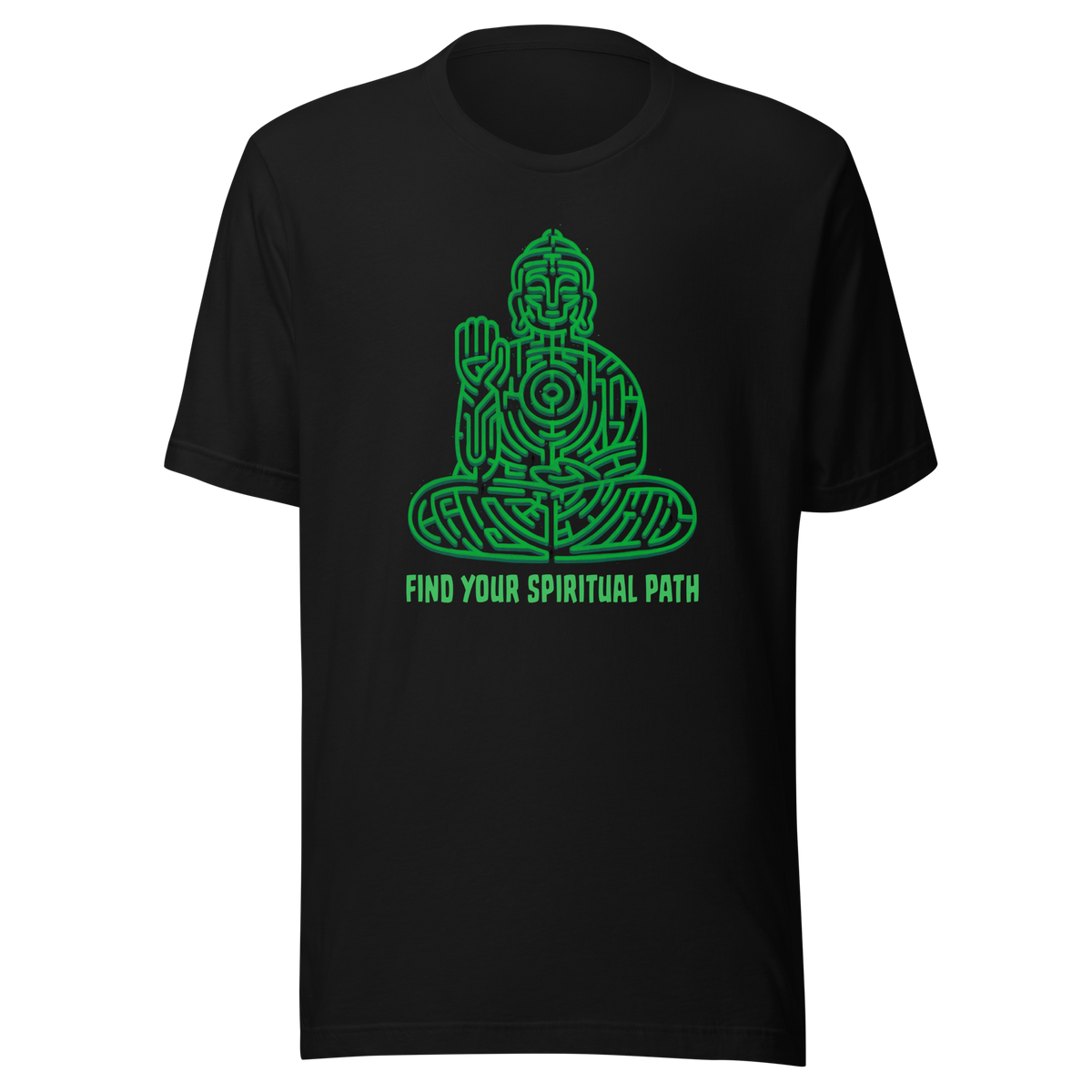 A garden maze shaped like a meditating Buddha, accompanied by the phrase ‘Find Your Spiritual Path’. This symbolic design represents the journey of overcoming life’s challenges and searching for inner balance. A thoughtful artwork for people interested in spirituality, mindfulness, and personal growth.