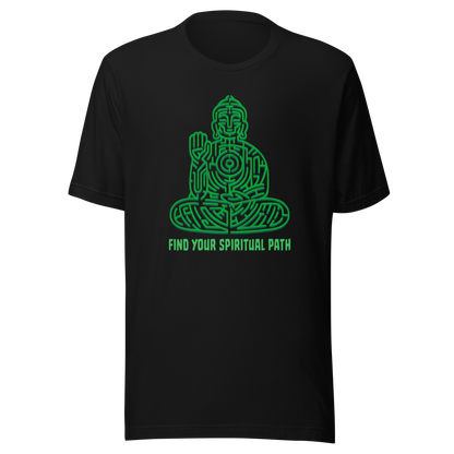 A garden maze shaped like a meditating Buddha, accompanied by the phrase ‘Find Your Spiritual Path’. This symbolic design represents the journey of overcoming life’s challenges and searching for inner balance. A thoughtful artwork for people interested in spirituality, mindfulness, and personal growth.