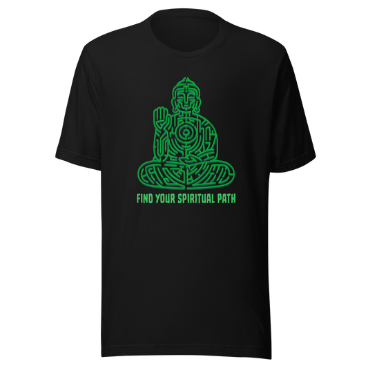 A garden maze shaped like a meditating Buddha, accompanied by the phrase ‘Find Your Spiritual Path’. This symbolic design represents the journey of overcoming life’s challenges and searching for inner balance. A thoughtful artwork for people interested in spirituality, mindfulness, and personal growth.