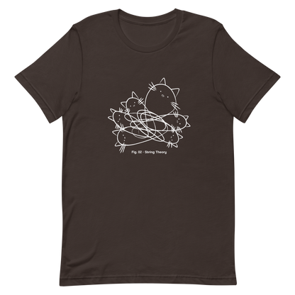 A group of cute kittens tangled in strings, as if playing with yarn. This design visually plays on the concept of "String Theory," blending science and humor. Ideal for cat lovers, science buffs, and anyone who enjoys fun and clever prints.