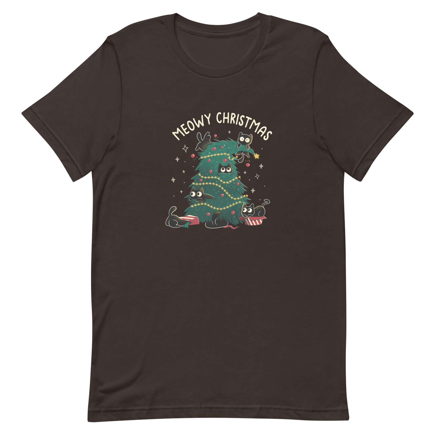 A Christmas tree full of black kittens hanging from it as if they were playing with it, an art that plays on how cats love Christmas trees. A perfect gift for anyone who loves Christmas and cats.