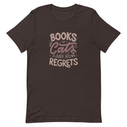 A stylish lettering with the phrase "Books, Cats, and No Regrets," decorated with hearts and cute details, conveys the idea that books and cats are all we need for a happy, regret-free life. Perfect for book lovers and cat lovers who enjoy prints full of personality.