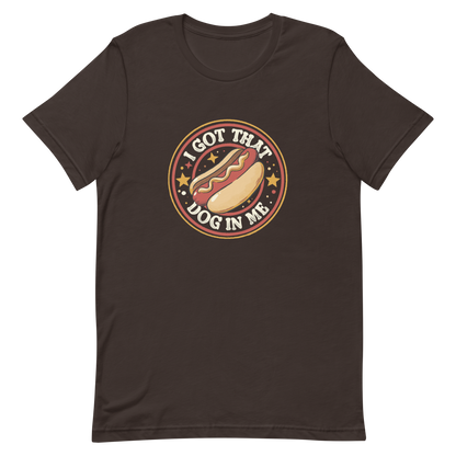 A retro-styled hotdog illustration surrounded by stars with the phrase “I Got That Dog In Me”. It combines humor and vintage design with a playful twist on the popular meme expression. The perfect gift for meme lovers, food enthusiasts, and anyone who enjoys bold, funny, and quirky designs.