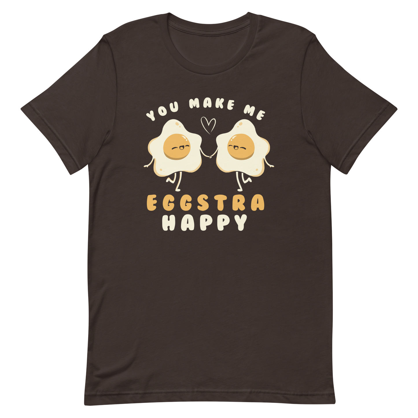 A fun and cute art of two bouncy starry eggs as if they were lovers, next to them the phrase "You make me eggstra happy". A humorous gift that combines love and eggs.
