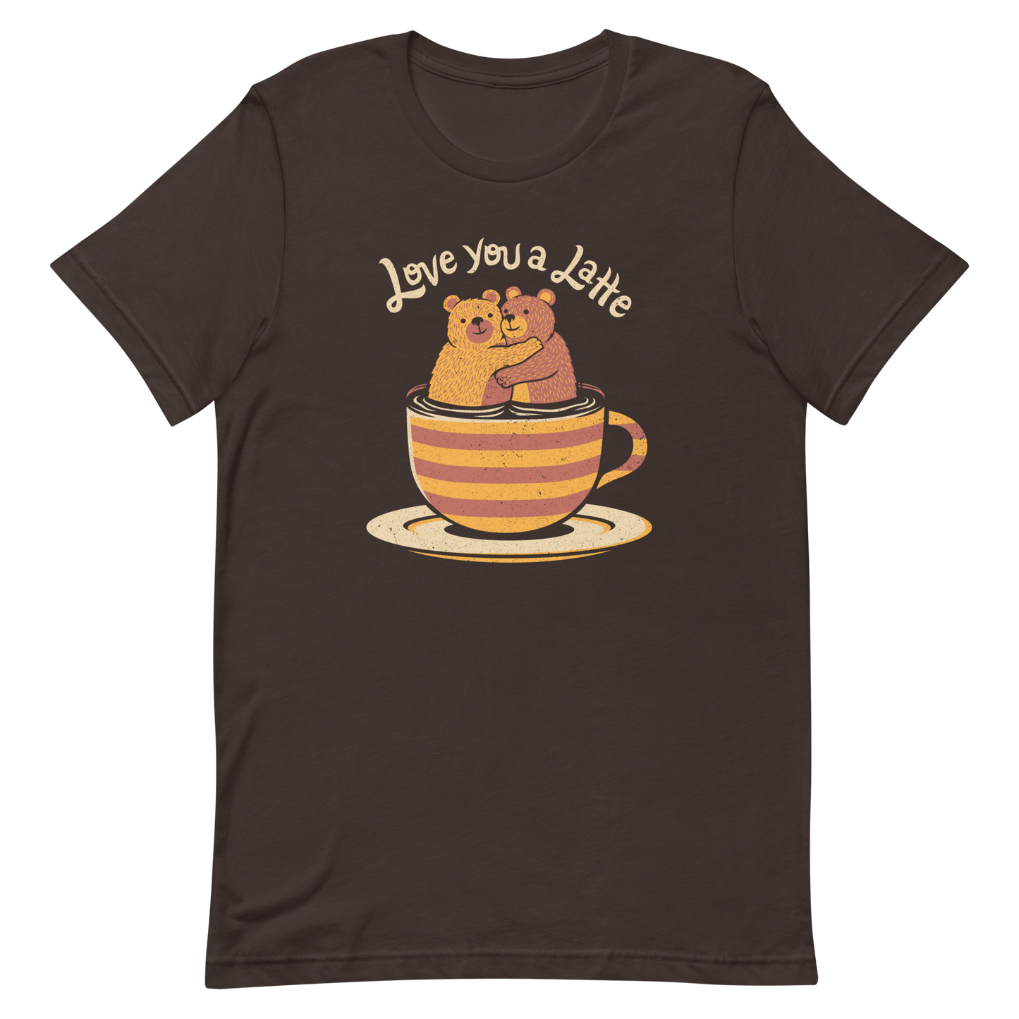 A cute Valentine’s Day illustration featuring two teddy bears hugging inside a cup of black coffee, paired with the phrase “I Love You a Latte”. A sweet and cosy design for coffee lovers, bear fans, and anyone who enjoys playful, romantic humour.

