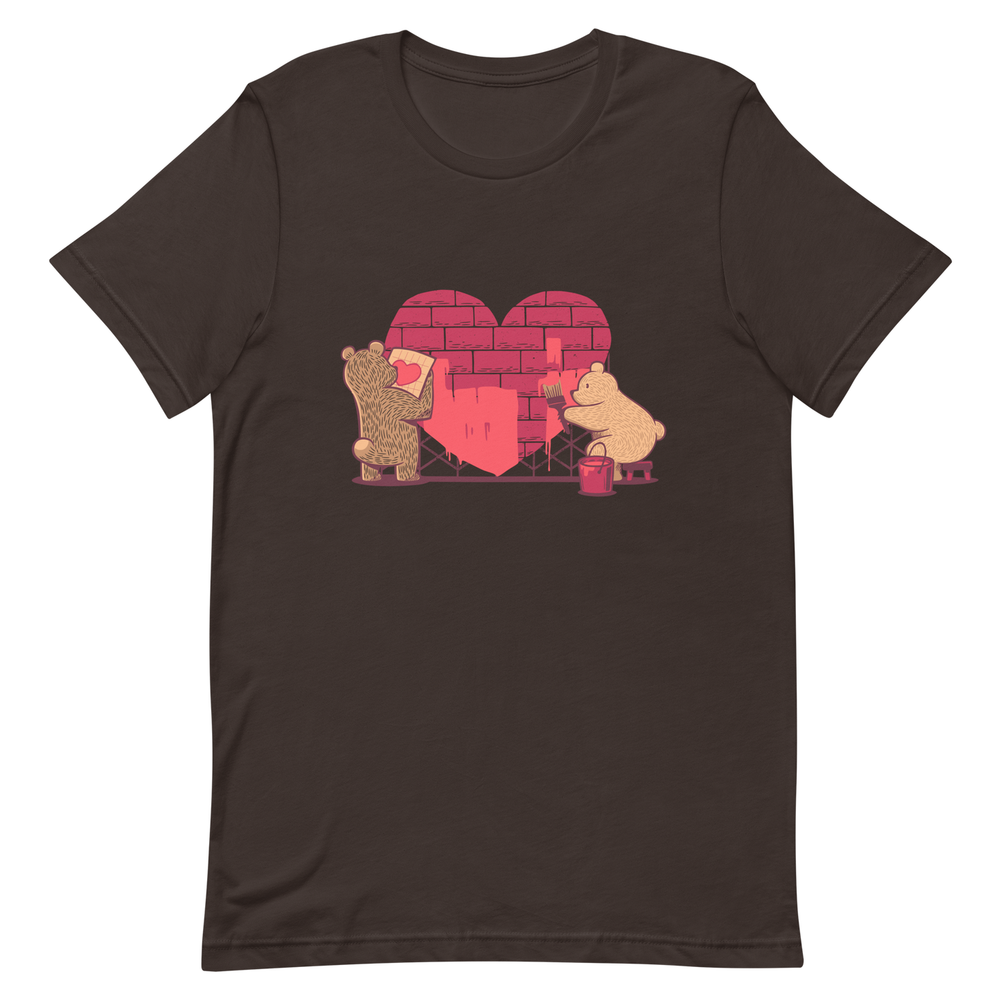 A cute illustration of two bears building and painting a heart, symbolising care, teamwork, and nurturing love. A sweet and playful design, perfect for Valentine’s Day and for anyone who believes love is something you create together.