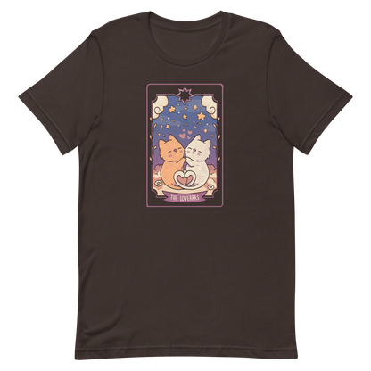 A charming tarot card featuring two adorable kittens snuggled together, their tails forming a heart shape. Below the kittens, you'll find the text "The Lovers" beautifully written. This delightful card makes for a wonderful gift for mystics who adore kittens and enjoy the world of tarot.