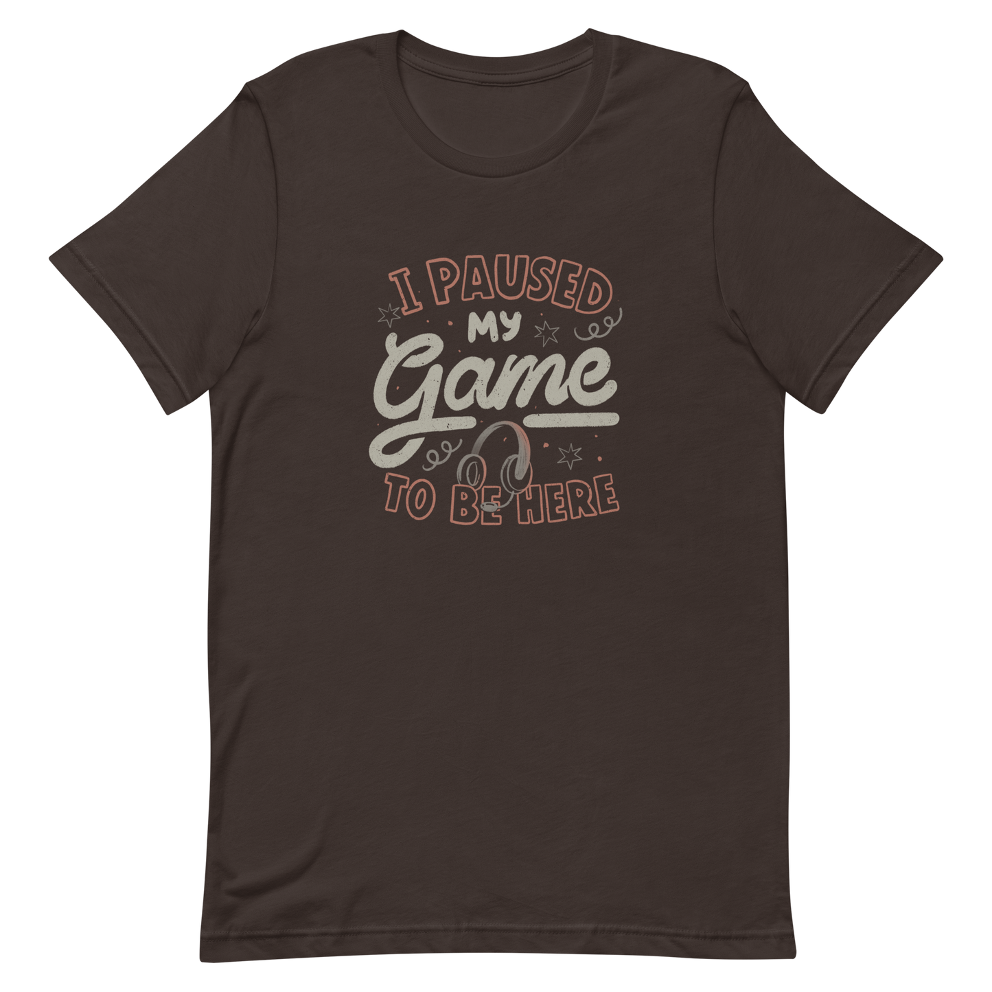 This design features the phrase “I Paused My Game To Be Here” in a bold vintage-style lettering with a headset illustration. It perfectly captures the eternal struggle between gaming and social life with a touch of humor. Ideal for gamers, streamers, and anyone who’d rather be playing.